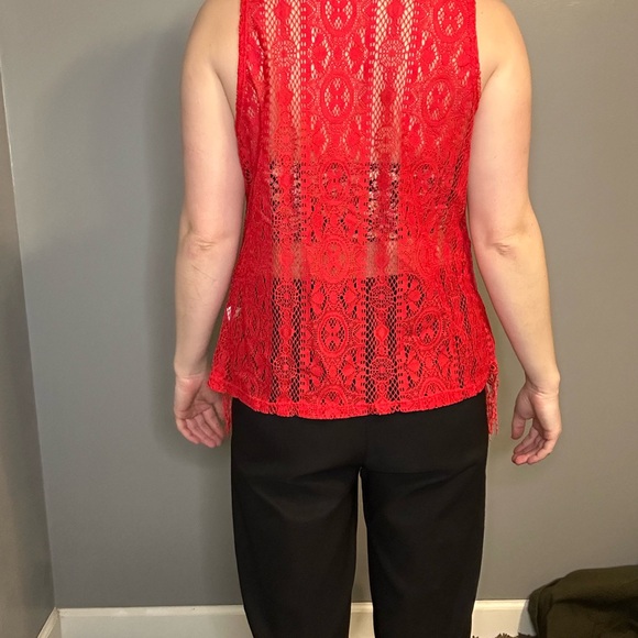 Tops - Red Lace Sleeveless Top